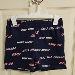 Navy Shorts with Pink and White Text